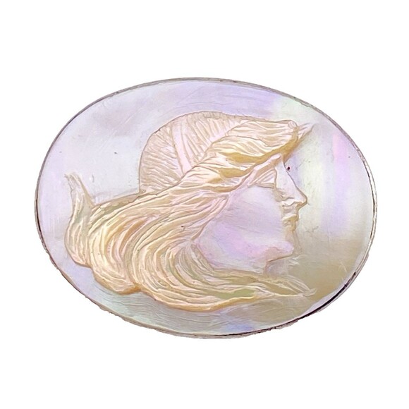 Fabulous Mother of Pearl Cameo Sterling Silver Brooch Pin Antique Victorian - Picture 1 of 7